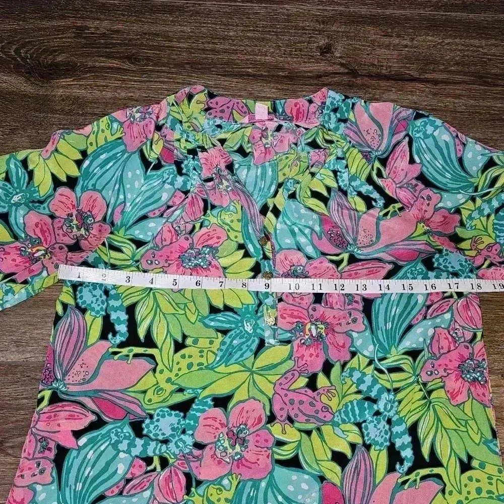 Lily Pulitzer 100% Silk Elsa Skip On It The  Frog-Floral Print Blouse SZ XS